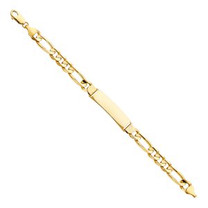 14KY Yellow Gold Solid Figaro ID Bracelet