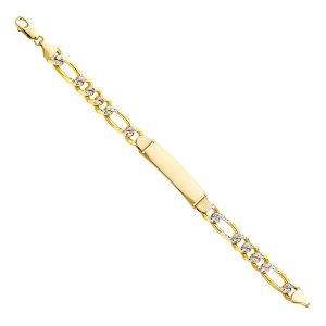14K W/P Gold Hollow Figaro ID Bracelet