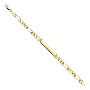 14K W/P Gold Solid Figaro ID Bracelet