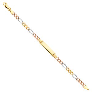 14K 3C Gold Solid Figaro ID Bracelet