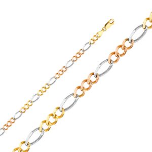 14K 3C Gold Solid 3+1 Figaro Chain