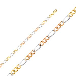 14K 3C Gold Solid Stamp Figaro Chain