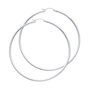 14KW White Gold 2mm Latch Hoop Earring