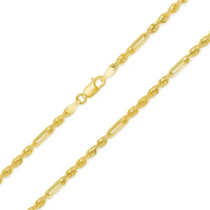 14KY Yellow Gold Solid Rope Figaro Chain