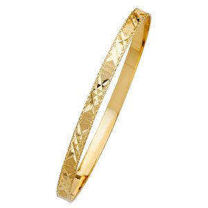 14KY Yellow Gold Solid 3 Stars Bangle