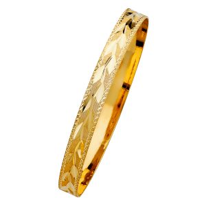 14KY Yellow Gold Solid Leaf Bangle