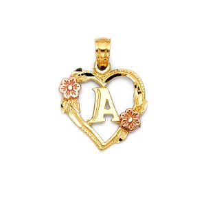 14K 2T Gold 13mmX17mm Initial (A to Z) Heart Pendant