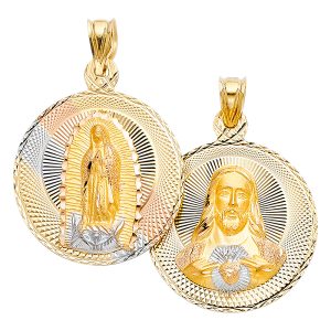 14K 3C Gold 40mm x 25mm Double Face Religious Pendant