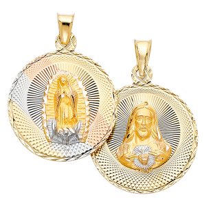 14K 3C Gold 28mm x 23mm Double Face Religious Pendant