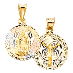 14K 3C Gold 15mm x 15mm Double Face Religious Pendant