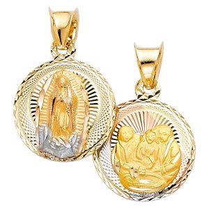 14K 3C Gold  15mm x 12mm Double Face Religious Pendant