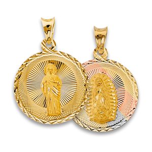 14K 3C Gold  30mm x 12mm Double Face Religious Pendant