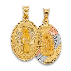 14K 3C Gold 40mm x 23mm Double Face Religious Pendant