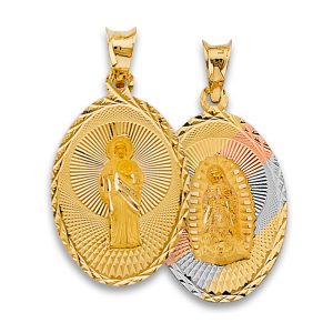 14K 3C Gold 30mm x 15mm Double Face Religious Pendant