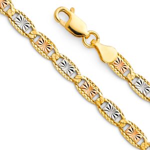 14K 3C Gold Solid Valentino Star/Rail Chain