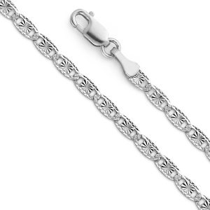 14KW White Gold Solid Valentino Star/Rail Chain