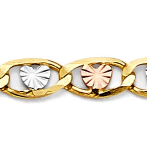 14K 3C Gold D/C Heart Valentino Chain