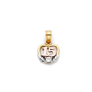 14K 3C Gold CZ  15 Years Pendant