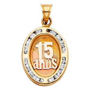 14K 3C Gold CZ 15 Years Pendant
