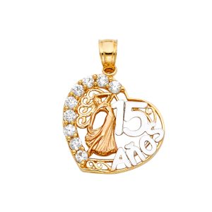 14K 3C Gold CZ15 Years Pendant