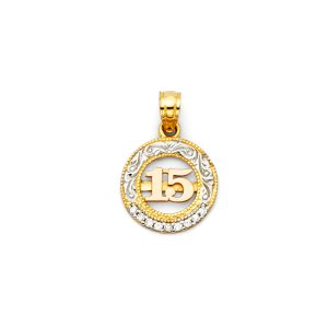 14K 3C Gold CZ 15 Years Pendant