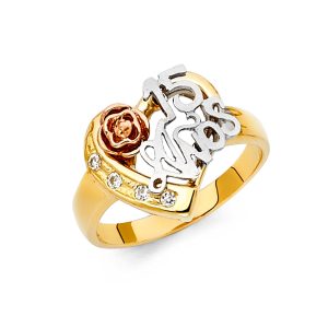 14K 3C Gold (Size 7.0) CZ 15 Years Ring