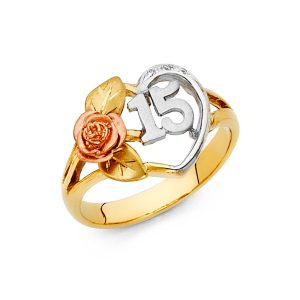 14K 3C Gold (Size 7.0) CZ 15 Years Ring