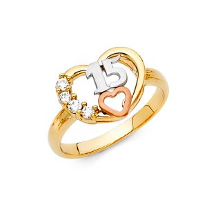 14K 3C Gold (Size 7.0) CZ 15 Years Ring