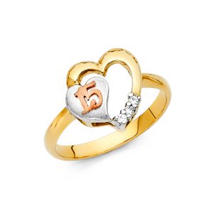 14K 3C Gold (Size 7.0) CZ 15 Years Ring
