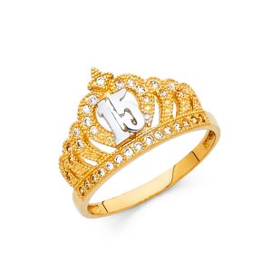 14K 2T Gold (Size 7.0) CZ 15 Years Ring