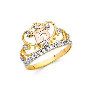 14K 3C Gold (Size 7.0) CZ 15 Years Ring