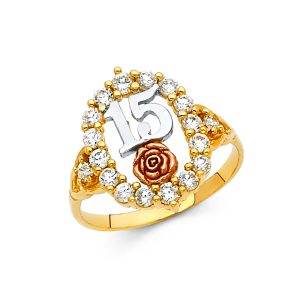 14K 3C Gold (Size 7.0) CZ 15 Years Ring