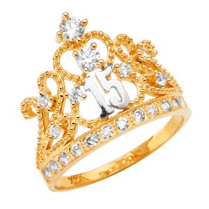 14KY Yellow Gold (Size 7.0) CZ 15 Years Ring