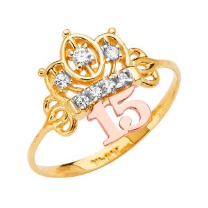 14K 3C Gold (Size 7.0) CZ 15 Years Ring