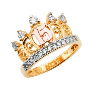 14K 3C Gold (Size 7.0) CZ 15 Years Ring