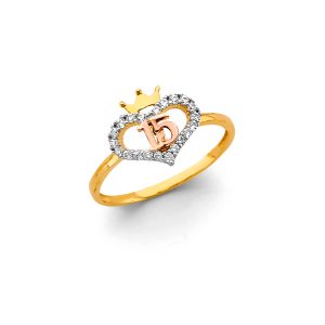 14K 3C Gold (Size 7.0) CZ 15 Years Ring