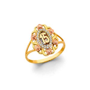 14K 3C Gold (Size 7.0) CZ 15 Years Ring