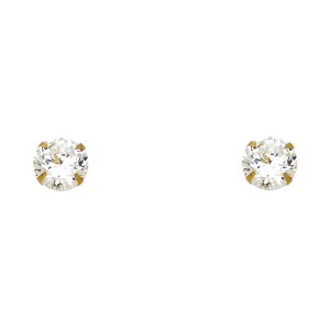 14KY Yellow Gold Round White CZ (Screw Back) Stud Earrings