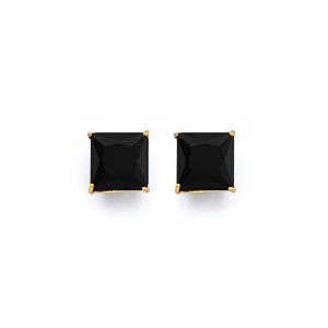 14KY Yellow Gold Square Black CZ (Screw Back) Stud Earrings