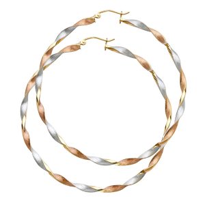 14K 3C Gold Curled (Pair) Hollow Hoop Earrings