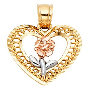 14K 3C Gold (Size 15mmx17mm) Flower Pendant