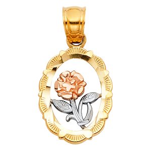 14K 3C Gold (Size 10mmx15mm) Flower Pendant