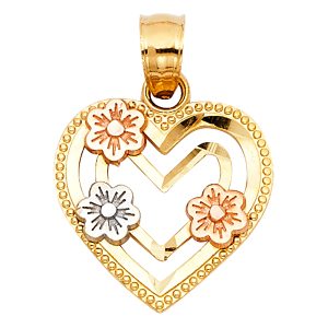 14K 3C Gold (Size 13mmx15mm) Flower Pendant