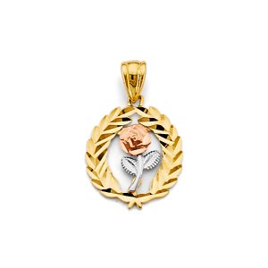 14K 3C Gold (Size 15mmx23mm) Flower Pendant