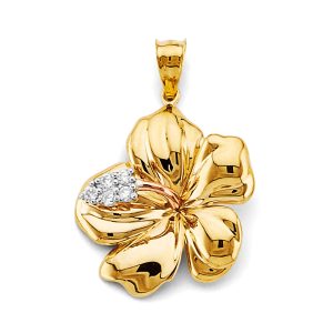 14K 3C Gold (Size 23mmx30mm) Flower Pendant