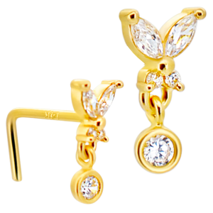 14KY Gold Butterfly CZ Nose Jewelry