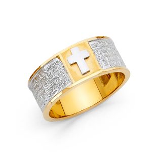 14K 2T Gold CZ Cross Ring