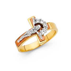14K 2T Gold Crucufix Ring