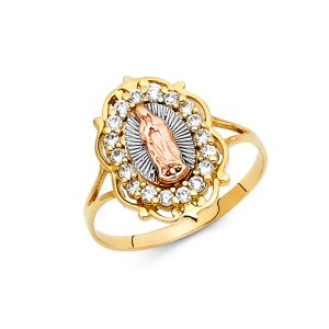 14K 3C Gold Religious Guadalupe CZ Ring