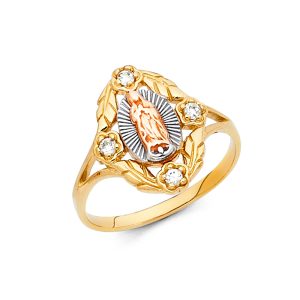 14K 3C Gold Religious Guadalupe CZ Ring